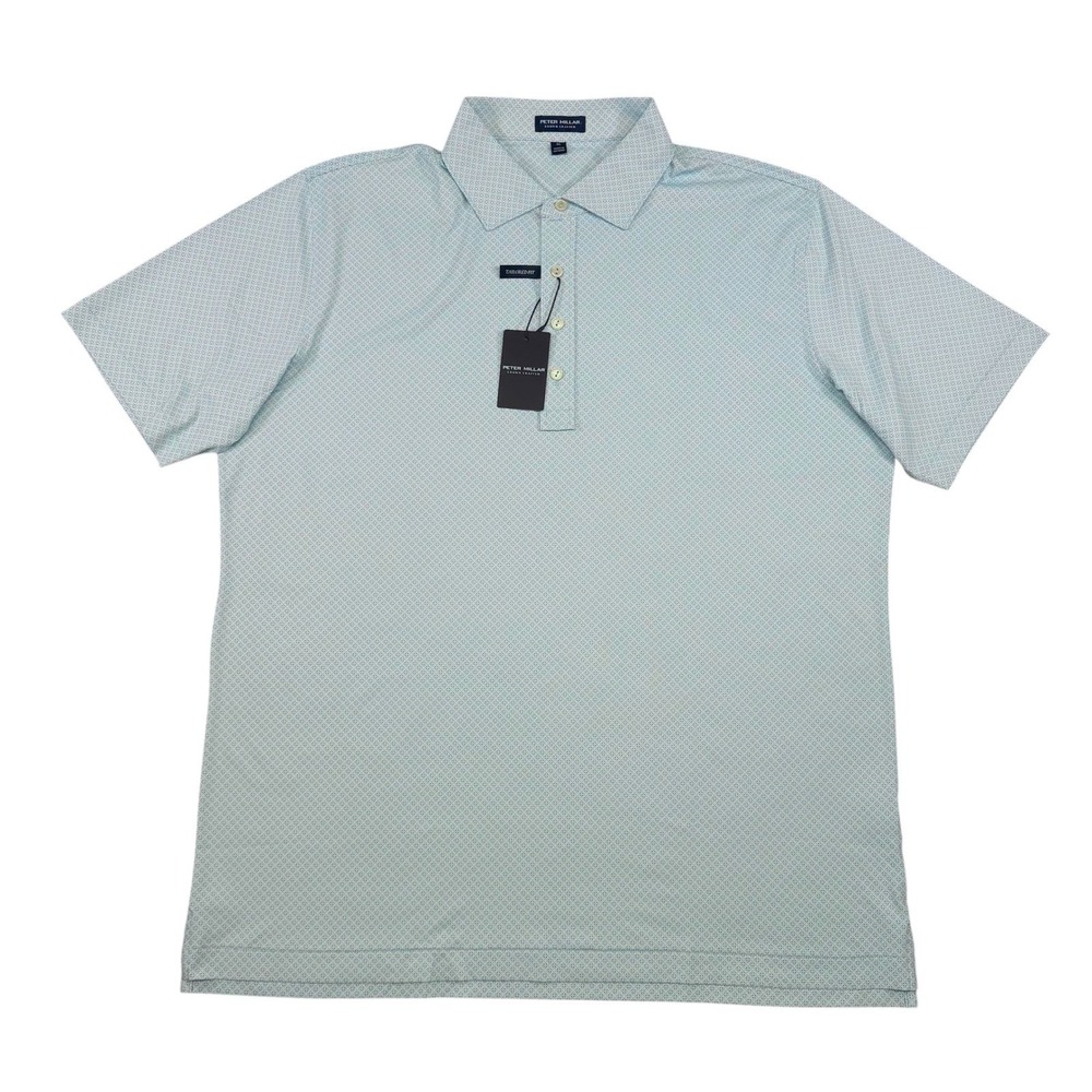 Peter Millar Mens XL Tailored Fit Crown Crafted Polo Shirt Light Blue Geometric - Picture 2 of 11